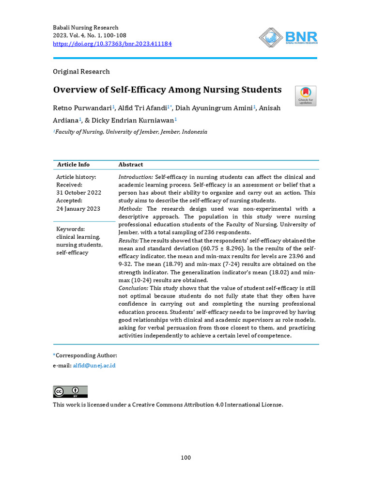 Self-Efficacy in Nursing Students Study | PDF | Self Efficacy | Psychology