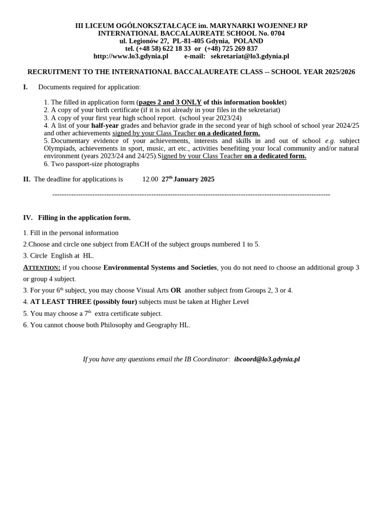 Formularz Do IB 2025 26 | PDF