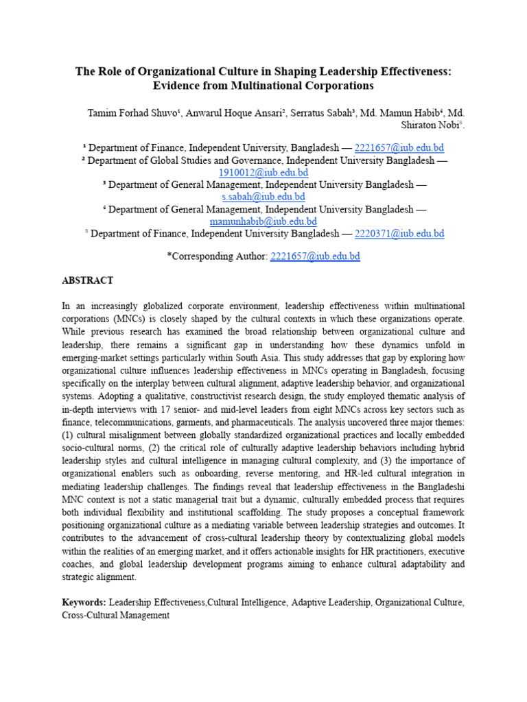 The Role of Organizational Culture in Shaping Leadership Effectiveness ...