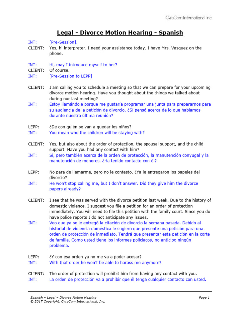Legal Divorce Motion Hearing Spanish | PDF
