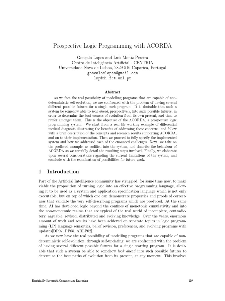 Prospective Logic Programming with ACORDA | PDF | Logic | Medical Diagnosis