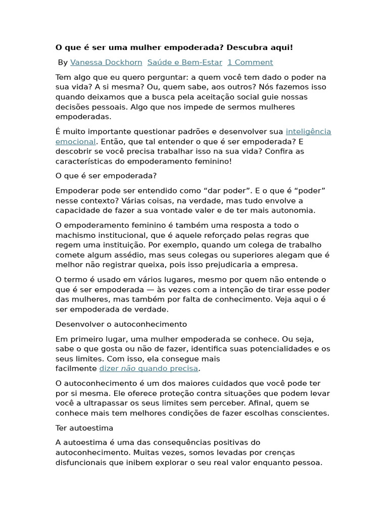 O que significa ser empoderada? | PDF | Autoestima | Empoderamento