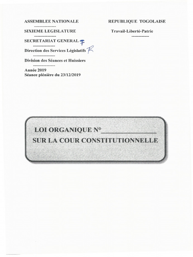 Organisation et fonctionnement de la Cour constitutionnelle du Togo | PDF
