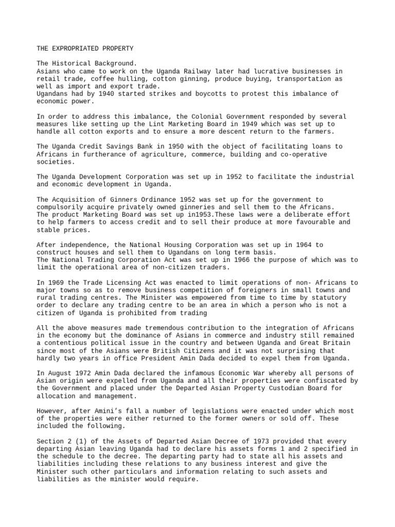 Uganda's Expropriated Properties Act Overview | PDF | Eminent Domain ...