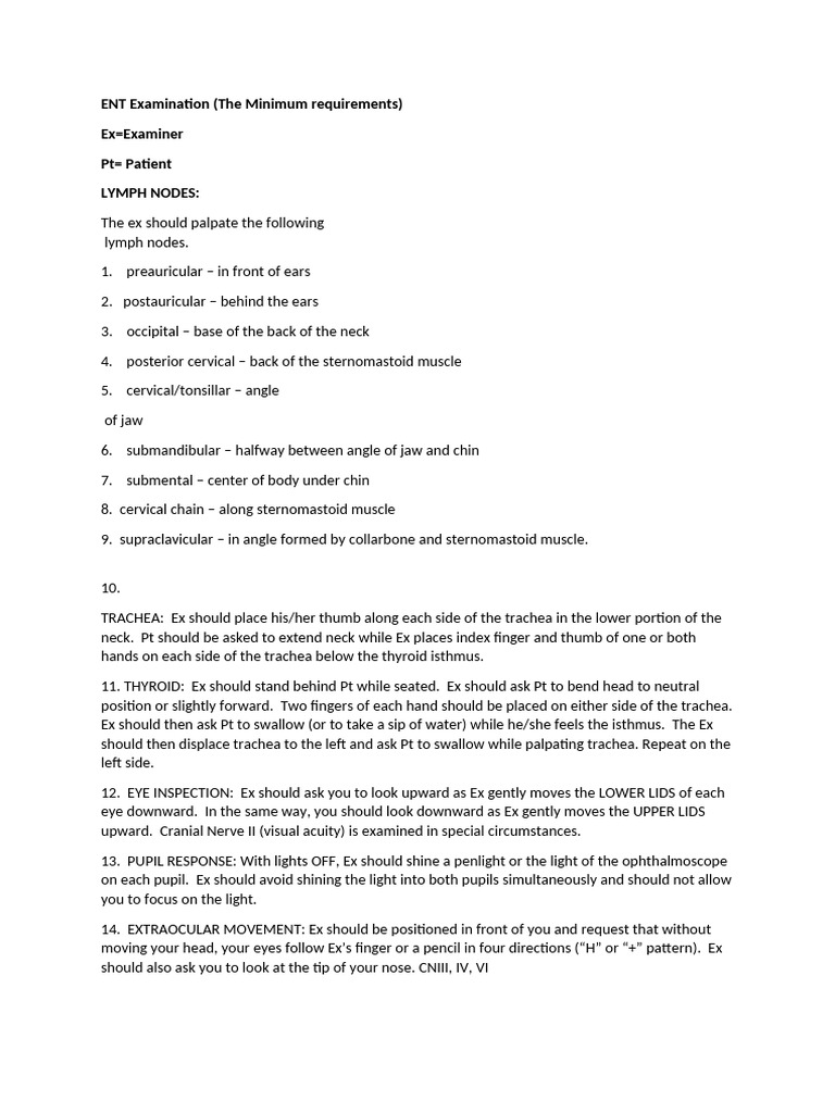 ENT Examination Checklist | PDF | Neck | Human Anatomy