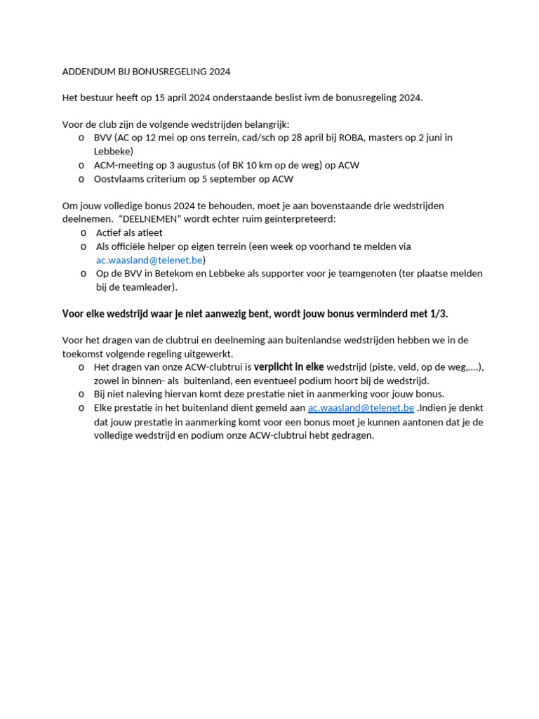 Addendum Bonusregeling 2024 | PDF