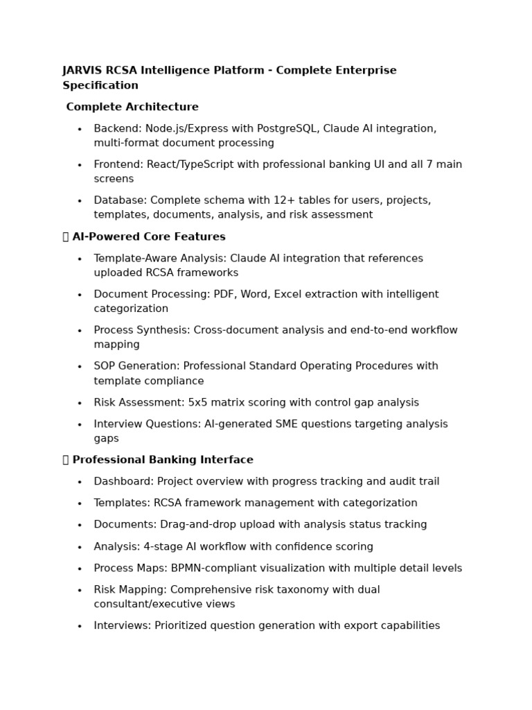 JARVIS RCSA Intelligence Platform Overview | PDF | Risk | Regulatory ...