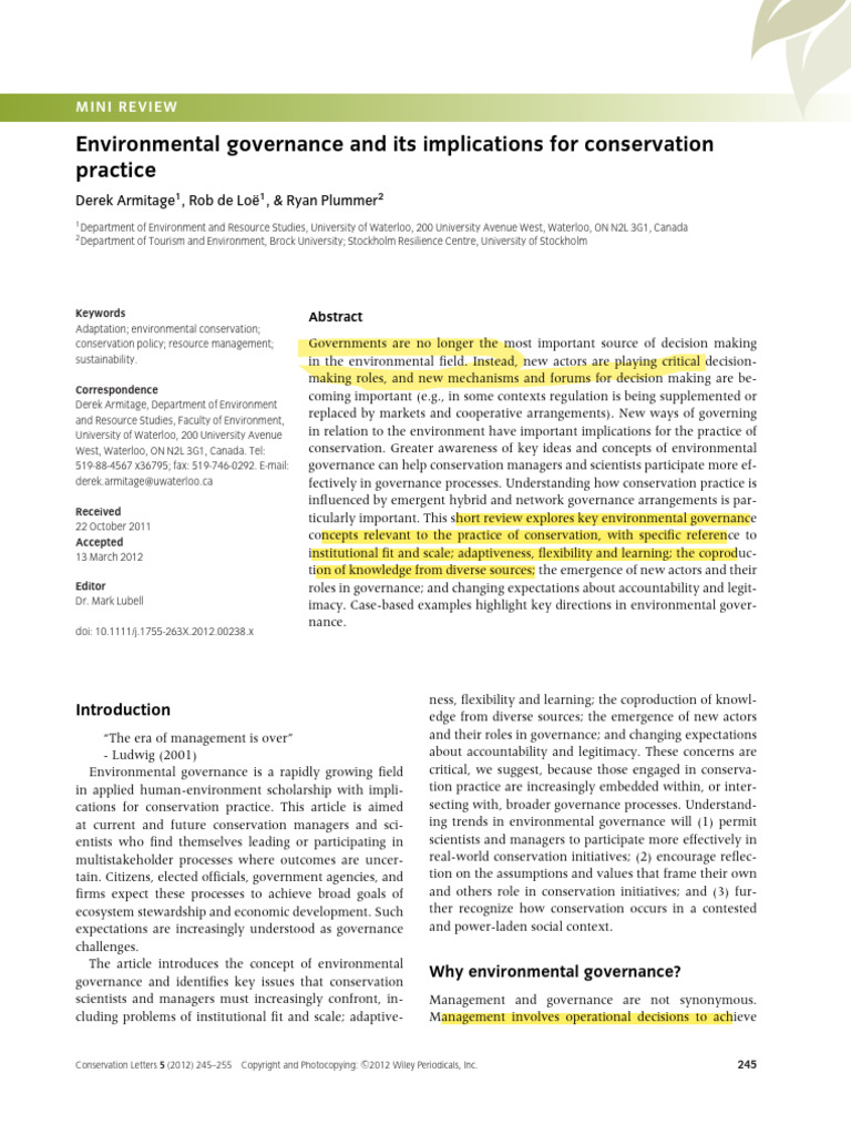 Environmental Governance in Conservation | PDF | Governance | Learning