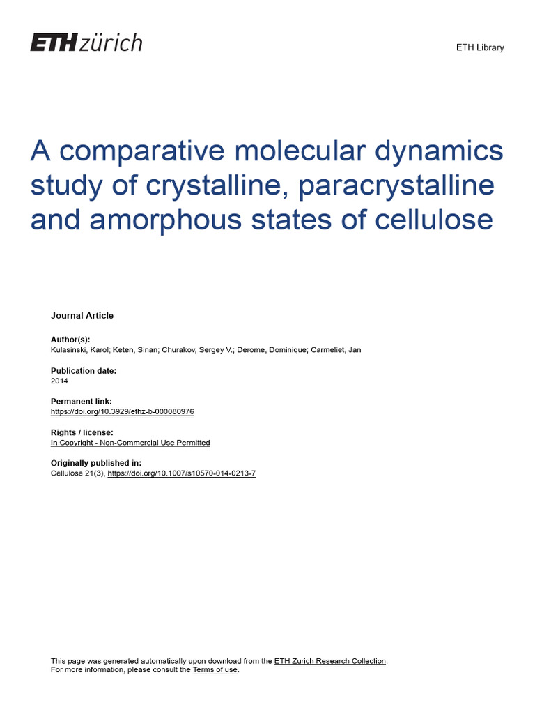Molecular Dynamics of Cellulose States | PDF | Cellulose | Amorphous Solid