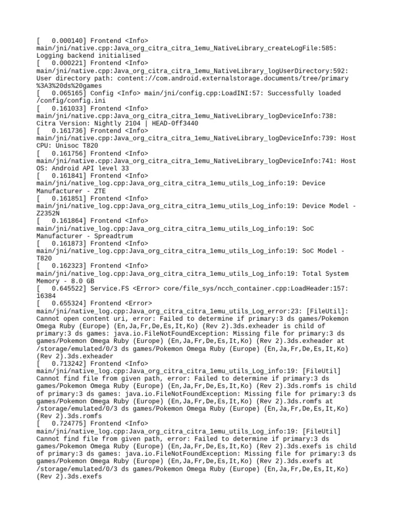 Citra Emulator Log Errors on Android | PDF | Computing | Computer ...