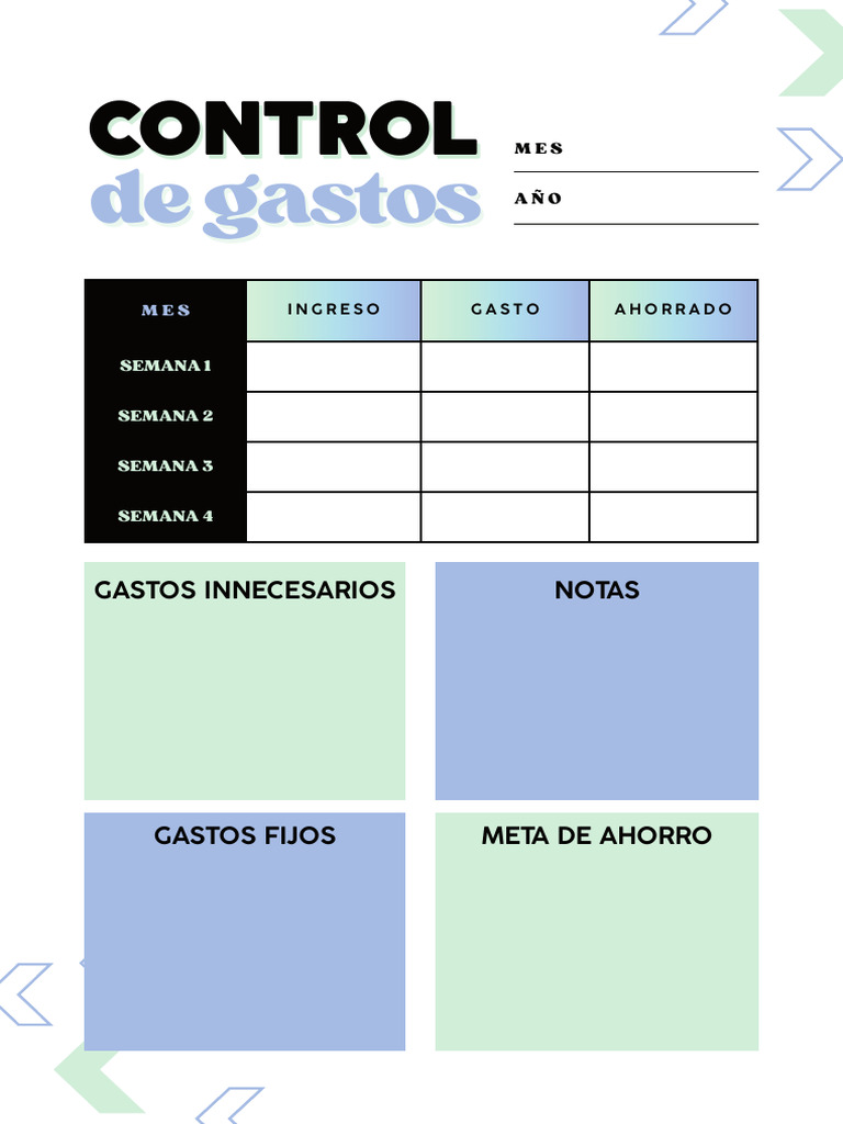Documento A4 Control de Gastos Minimalista Negro Azul y Verde | PDF