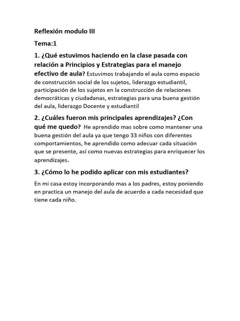 Reflexión Modulo III Tema I | PDF