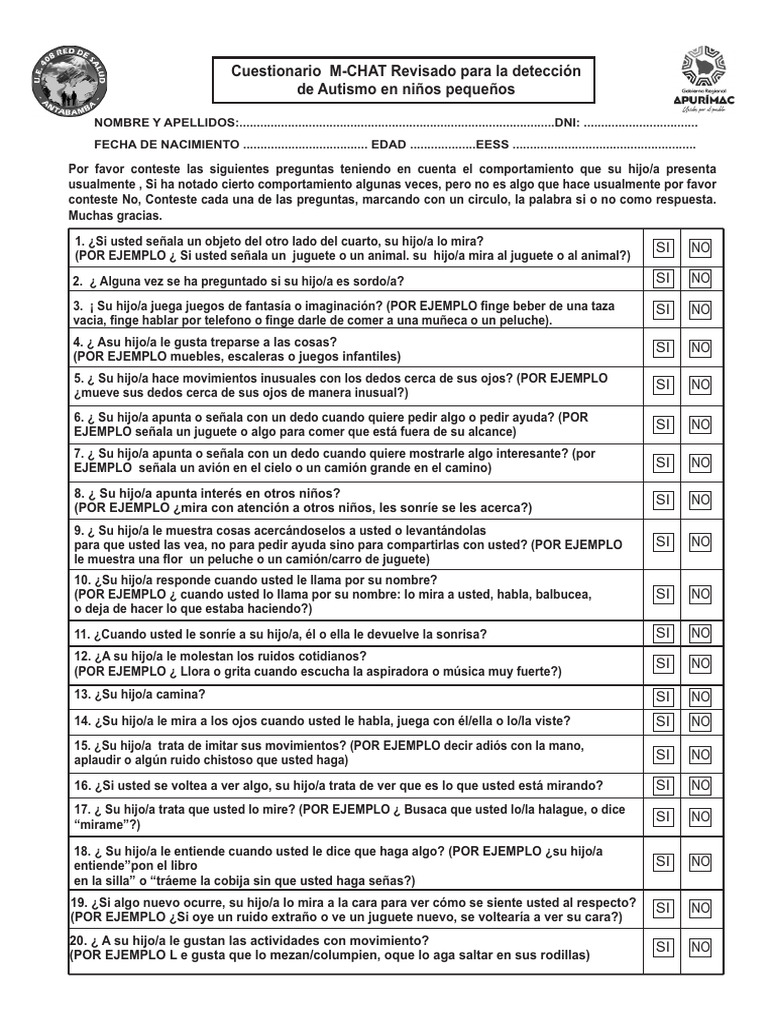 Cuestionario M - Chat | PDF | Autismo