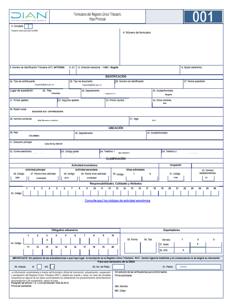 Rut Editable para Envio A La Dian. (3.0) | PDF | Bogotá | Justicia