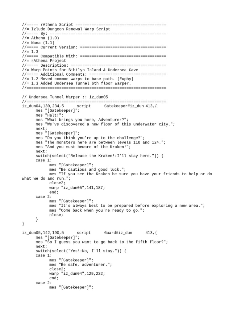 Izlude Dungeon Warp Script Guide | PDF