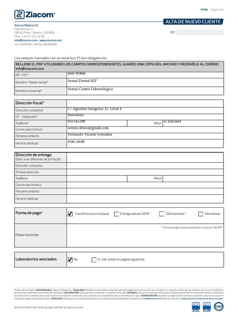 Formulario de Alta de Nuevo Cliente | PDF