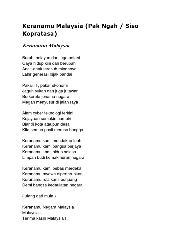 Lirik Keranamu Malaysia Pdf