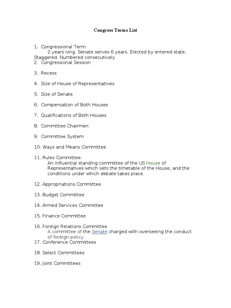 Congressional Terms and Committees Guide | PDF | Politics