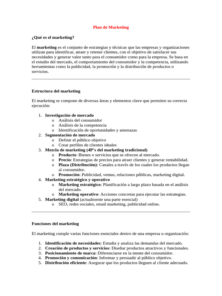Plan de Marketing | PDF | Marketing | Mercado (economía)