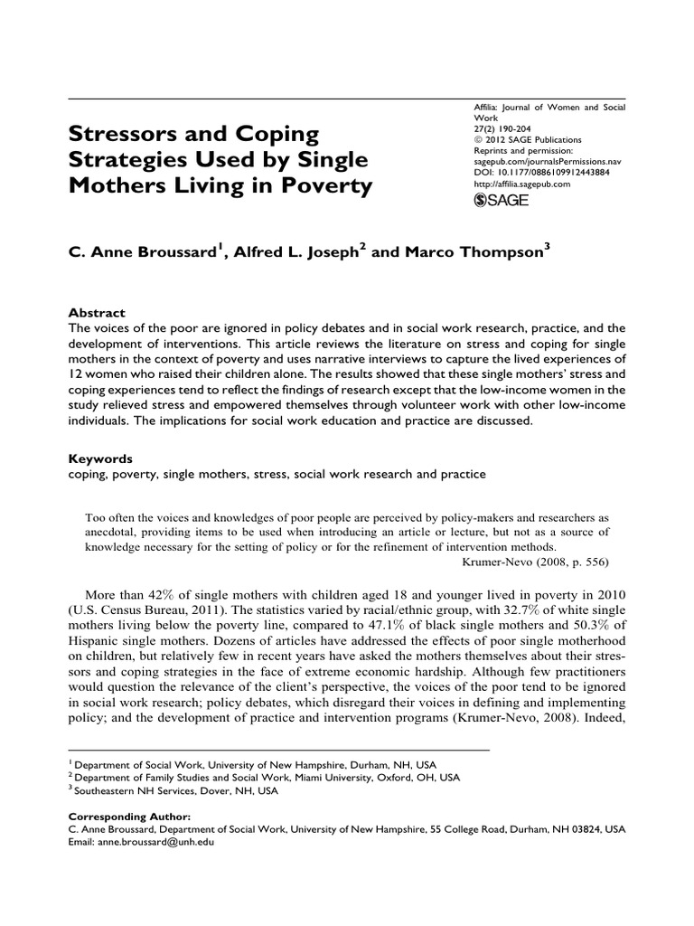 Stressors and Coping Strategies Used by Single Mothers Living in ...