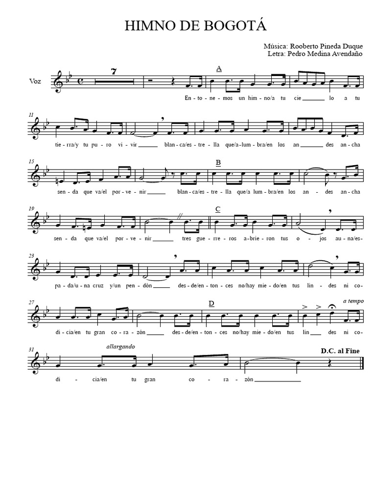 Letra del Himno de Bogotá | PDF | Bogotá | Canciones institucionales