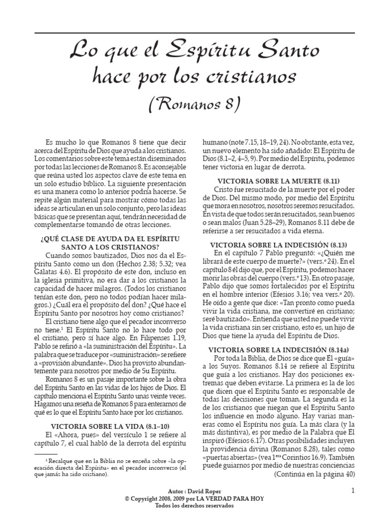 El papel del Espíritu Santo en cristianos | PDF | espíritu Santo ...