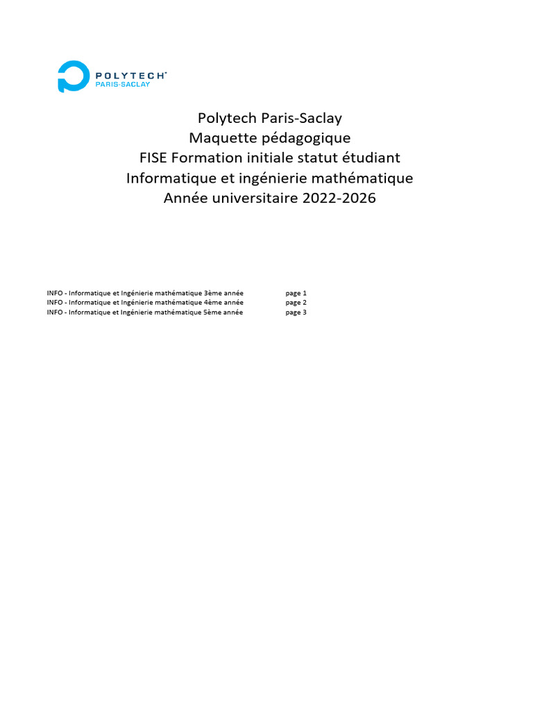 Programme Informatique Polytech 2022-2026 | PDF | Programmation ...