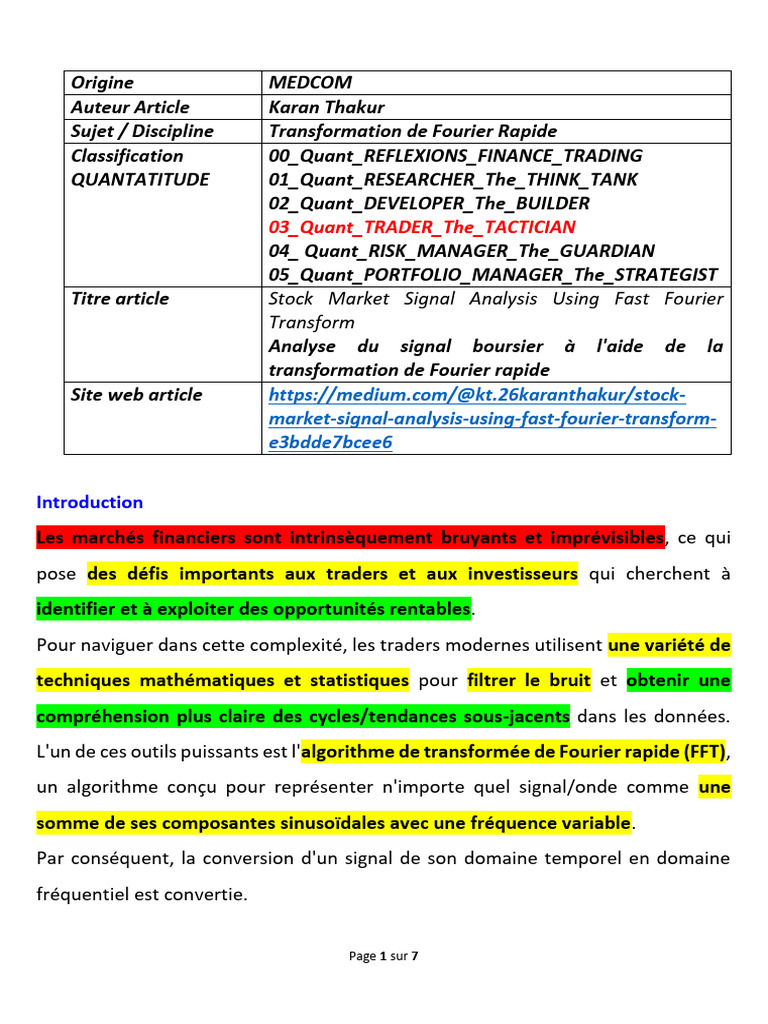 Analyse boursière par FFT efficace | PDF | Transformation de Fourier ...