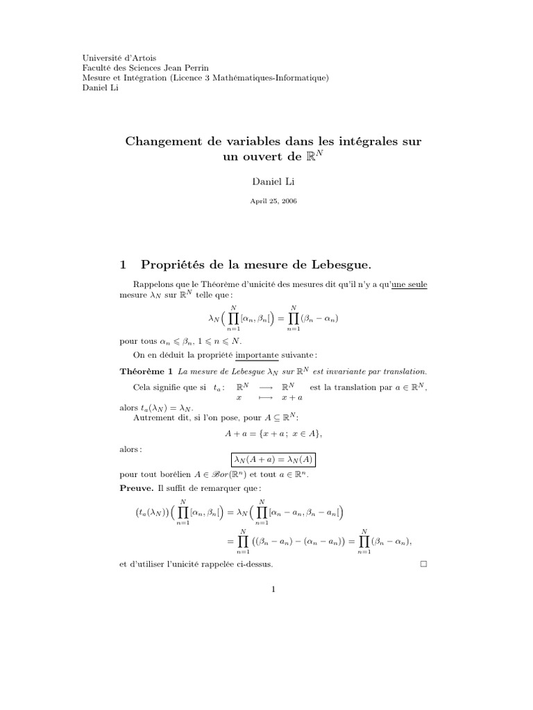 Changement de variables en intégrales | PDF | Déterminant | Orthogonalité