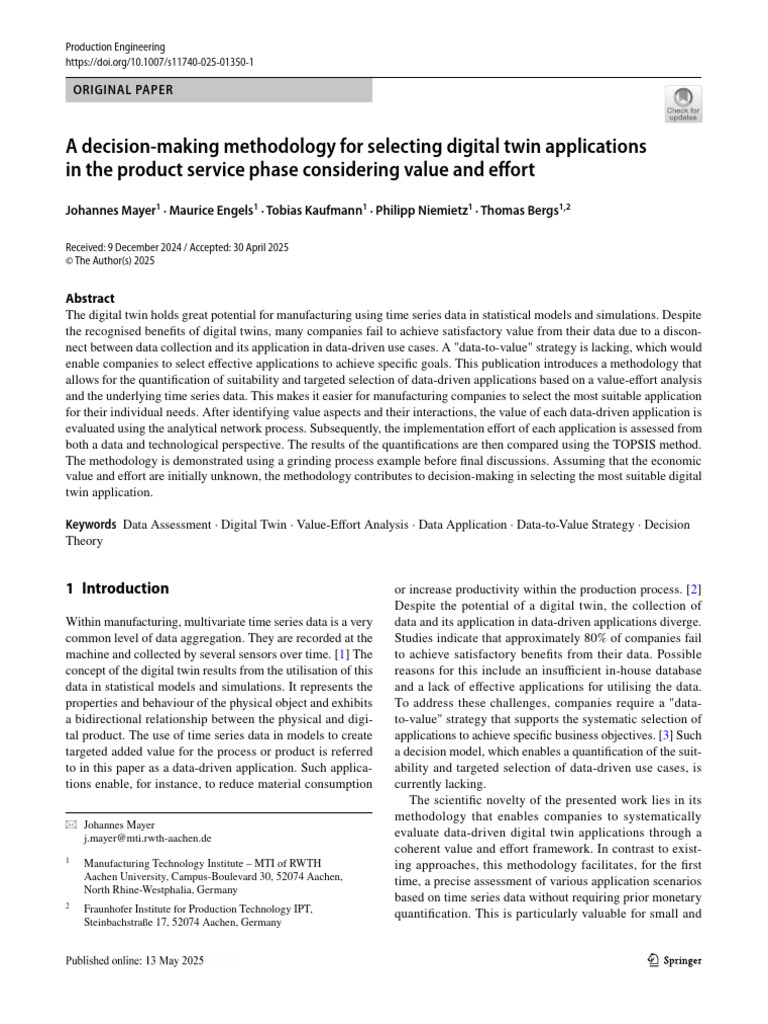 Digital Twin Application Selection Methodology | PDF | Matrix ...