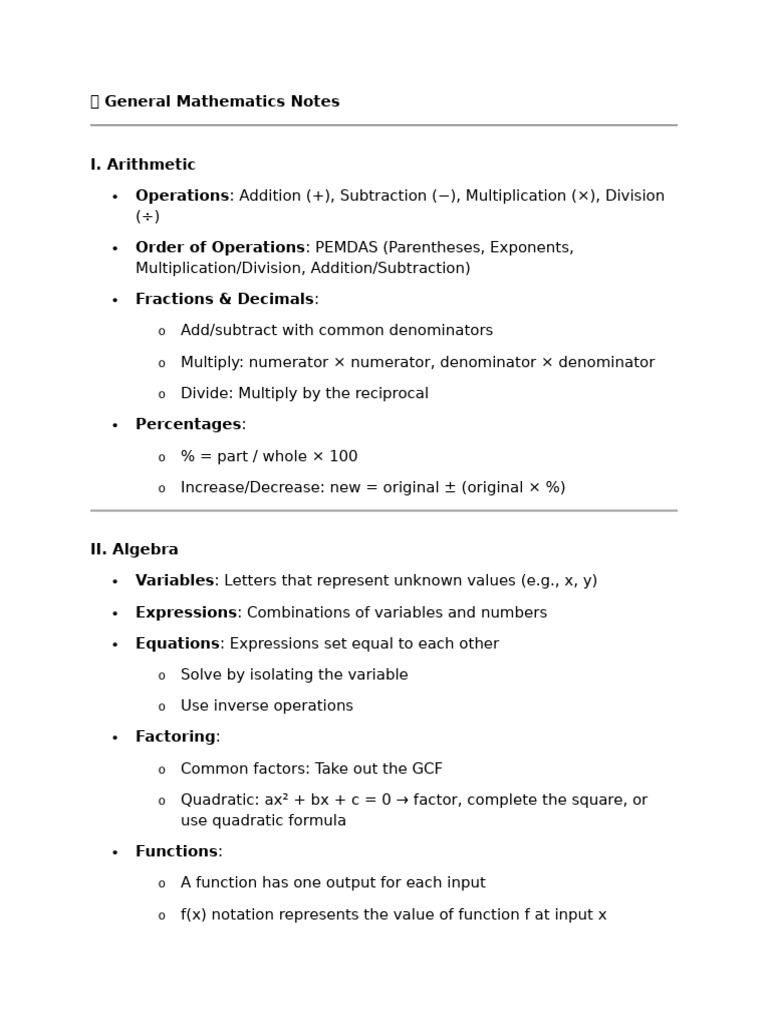 General Mathematics Study Guide | PDF | Quadratic Equation | Multiplication
