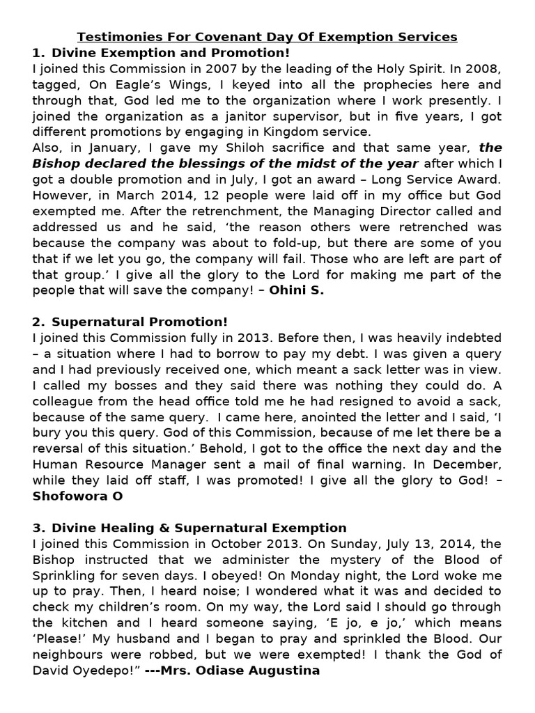Testimonies of Divine Exemption Services | PDF | Anointing