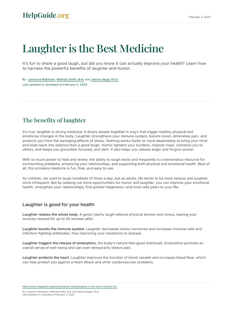 Health Benefits of Laughter | PDF | Laughter | Humour