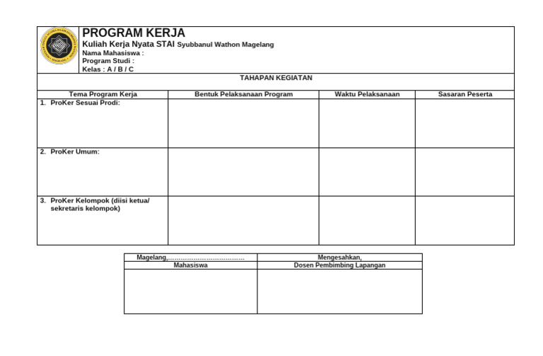 Program Kerja Kuliah Kerja Nyata STAI | PDF