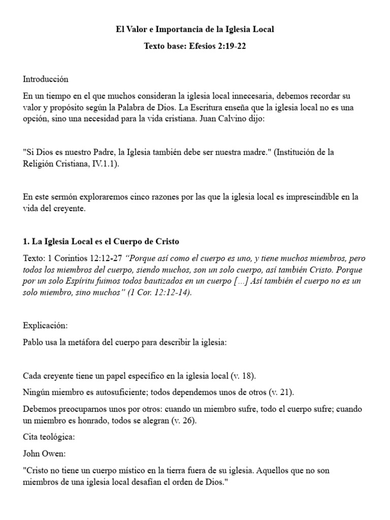 Valor de la Iglesia Local en la Fe | PDF | Iglesia cristiana | Cristo ...