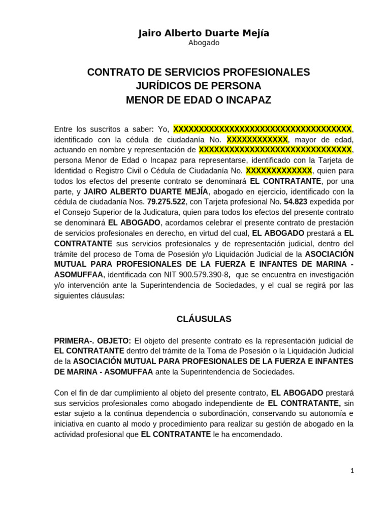 06 - Contrato de Servicios Profesionales - Persona Natural Menor de ...