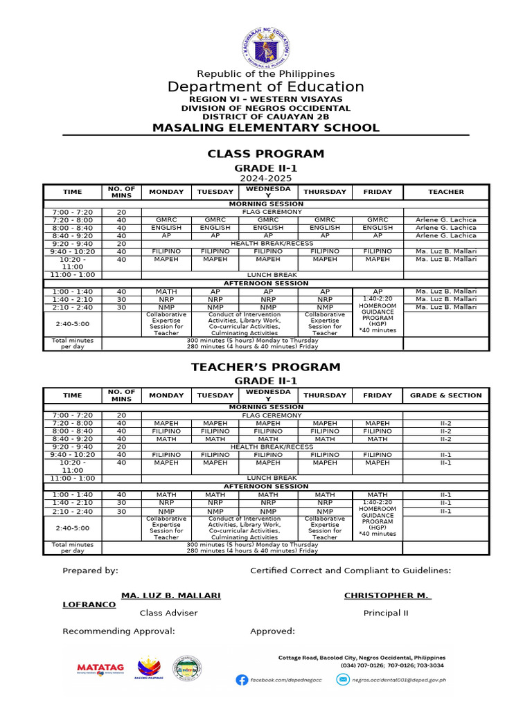 Grade 2 Class Program | PDF | Government | Public Administration