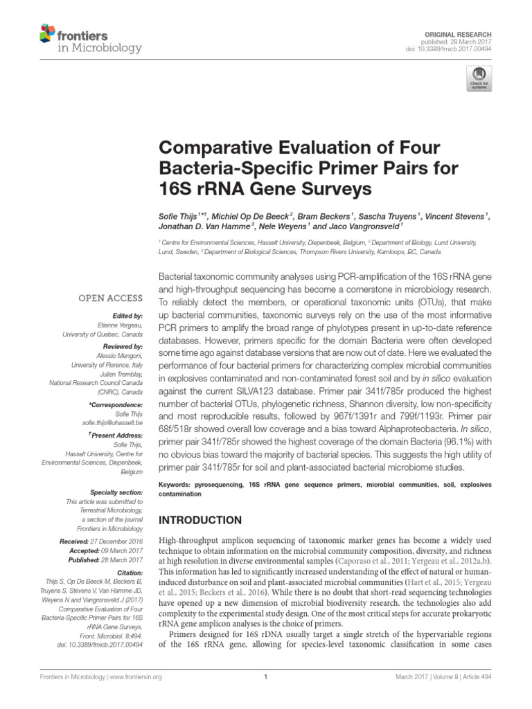 Evaluation of 16S rRNA Primer Pairs | PDF | 16 S Ribosomal Rna | Microbiota
