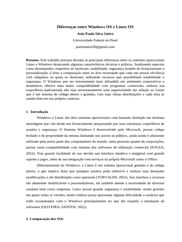 Trabalho 02 - Diferenças Entre Windows Os e Linu Os | PDF | Linux ...