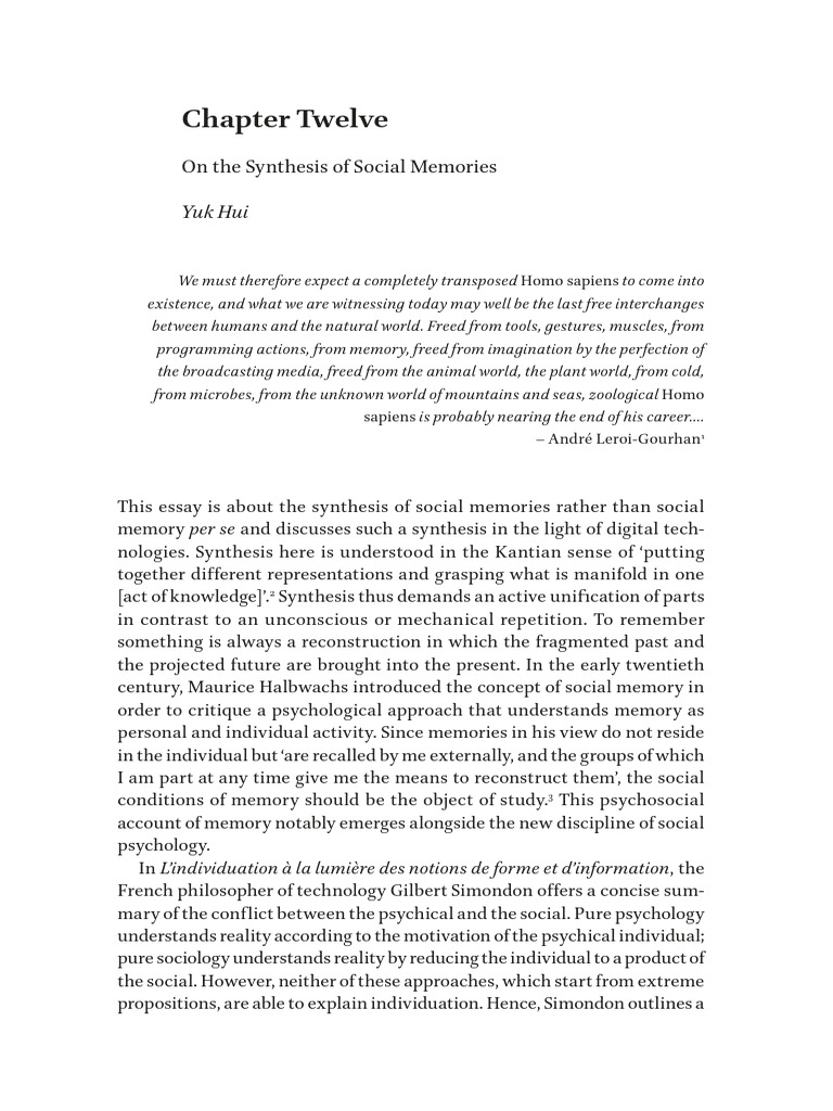 Chapter Twelve On The Synthesis of Social Memories | PDF | Memory | Mind