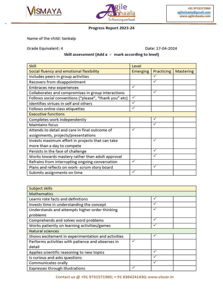 Progress Report for Grade 4 Student | PDF | Learning | Cognition