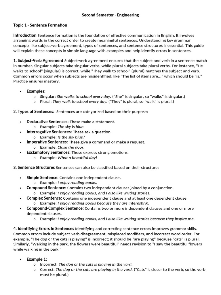 MCQs on Sentence Formation and Errors | PDF | Cost Of Living ...