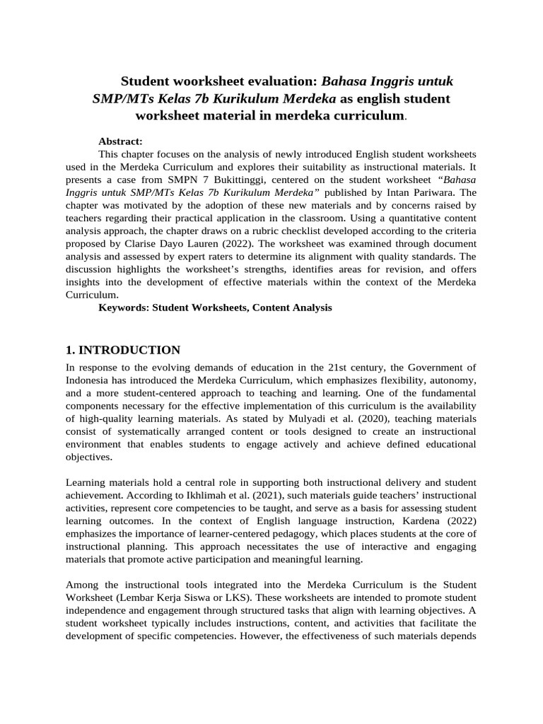 Evaluation of English Worksheets in Merdeka Curriculum | PDF ...