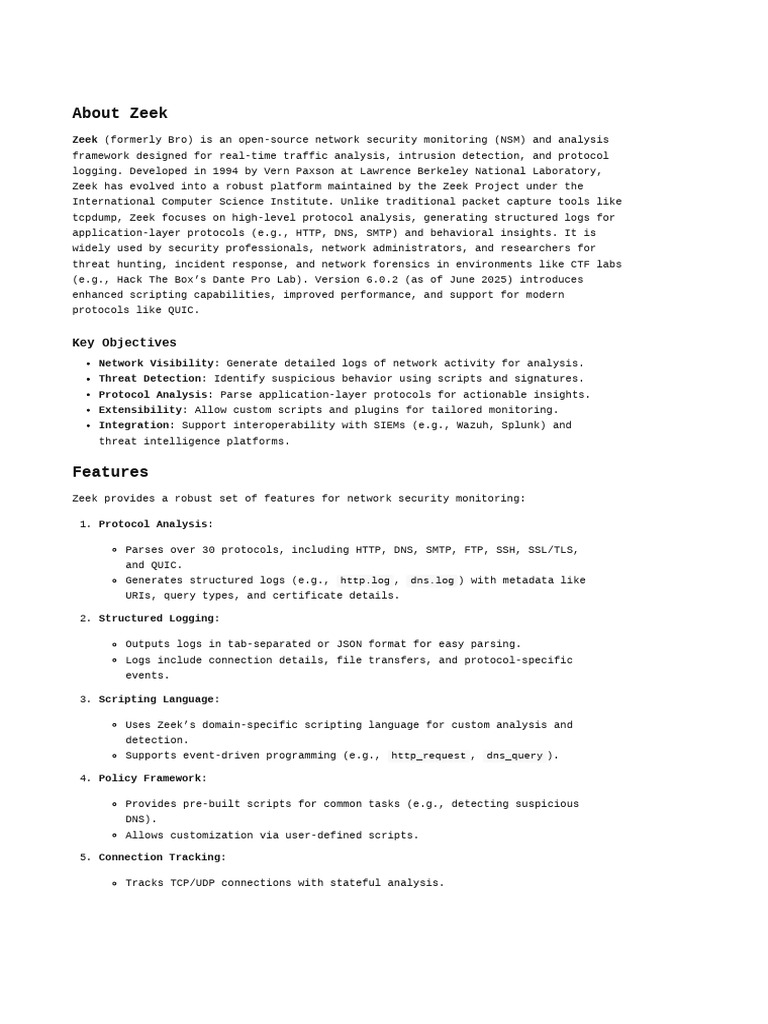 Overview of Zeek Network Monitor | PDF | Domain Name System | Sudo