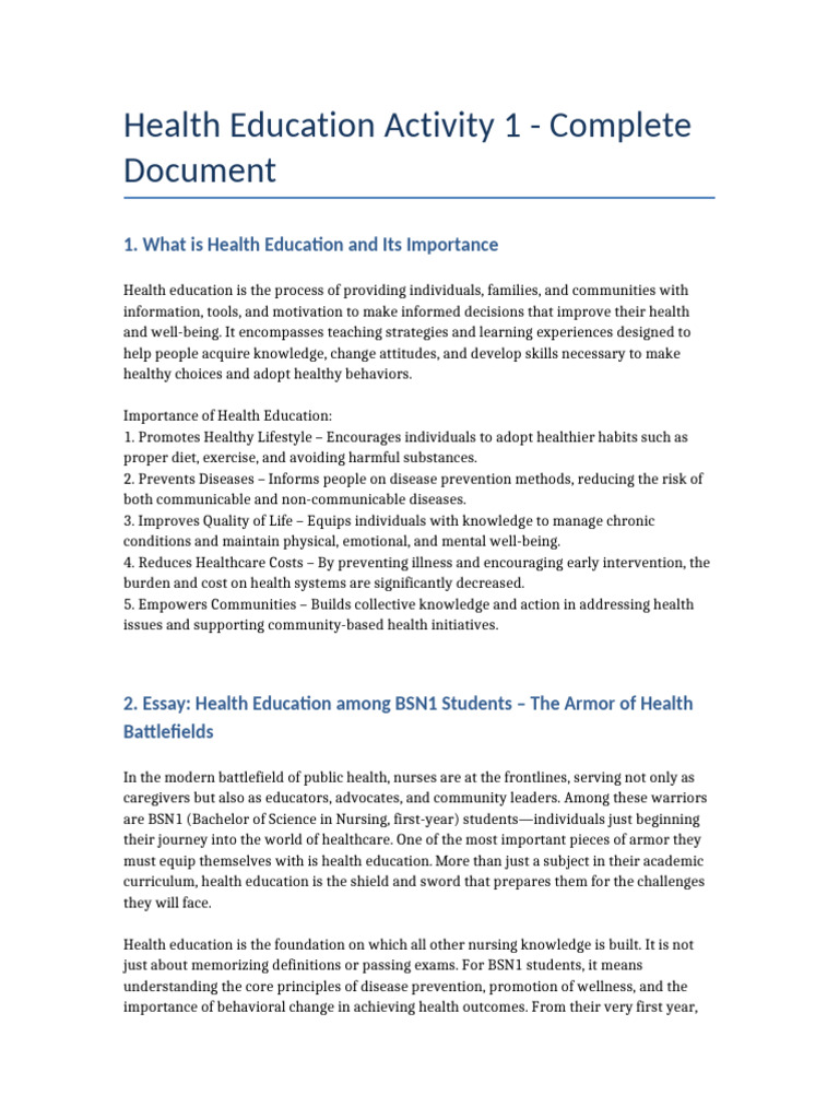 Health Education Activity1 Full Updated | PDF | Health Education ...