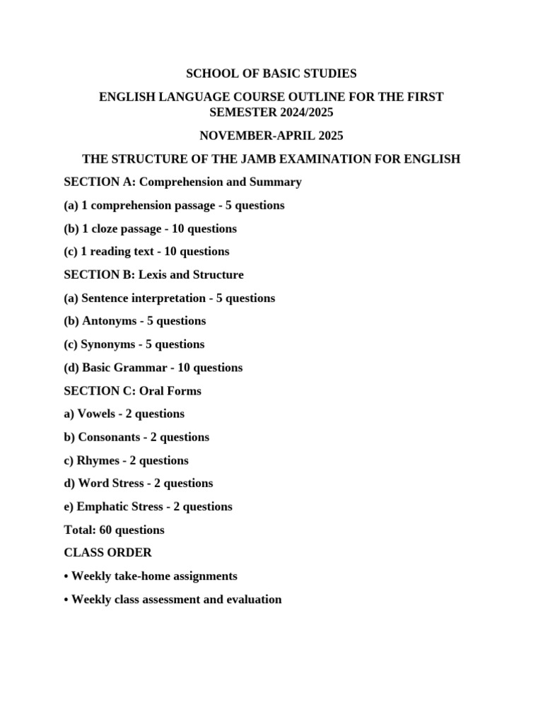 English Language Course Outline 2024/2025 | PDF | Syllable | Vowel