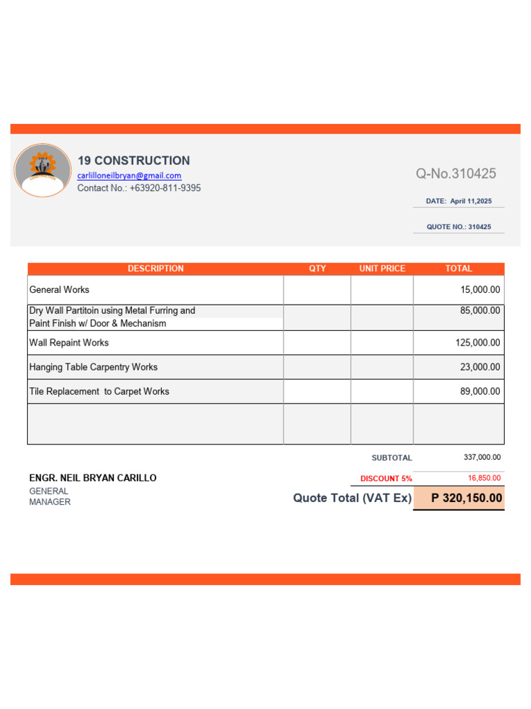 Construction Quote Summary 310425 | PDF