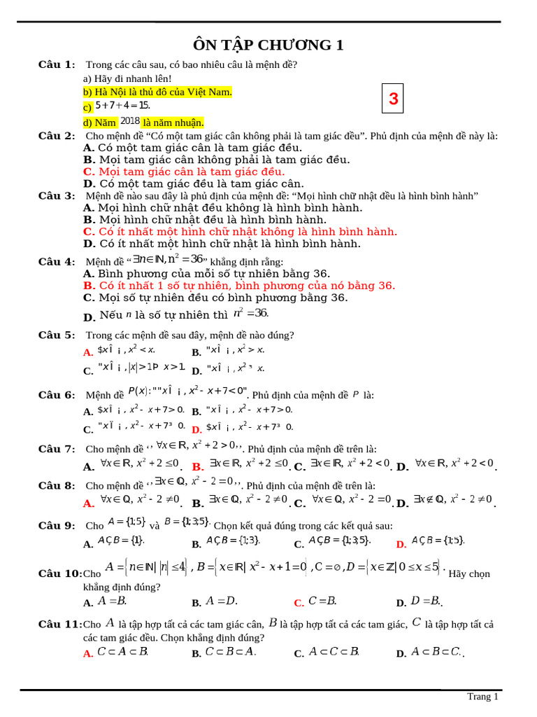 On Tap Chuong Tap Hop | PDF