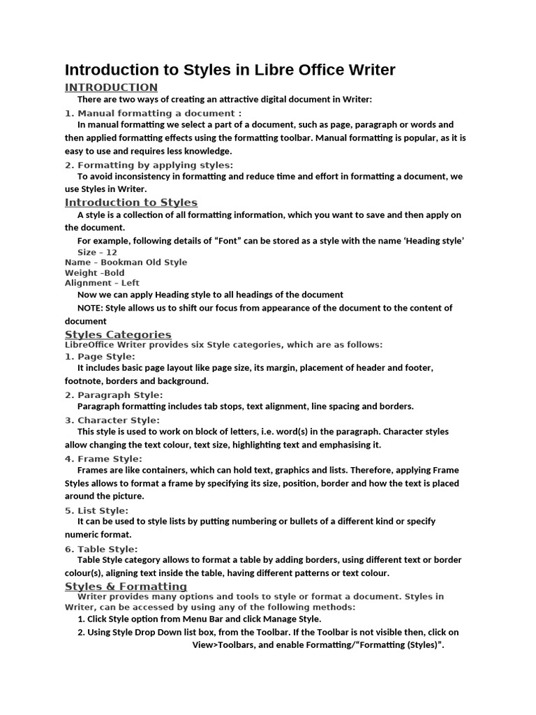 Styles in LibreOffice Writer for Class 10 | PDF | Button (Computing ...