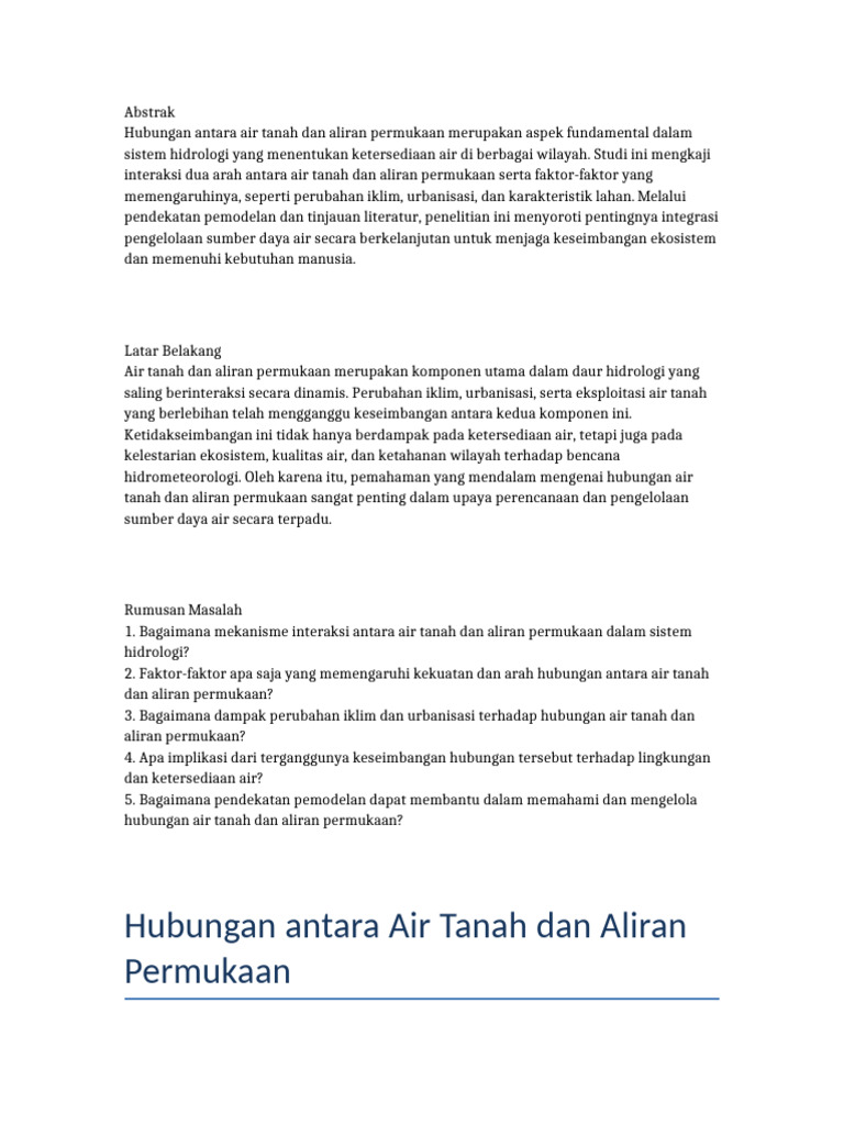 Interaksi Air Tanah dan Aliran Permukaan | PDF